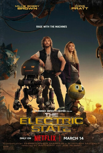Электрический штат (2024, США) - забавная интригующая фантастика: сирота и робот, перенесение сознания, нейрокастеты, отказ от роботов